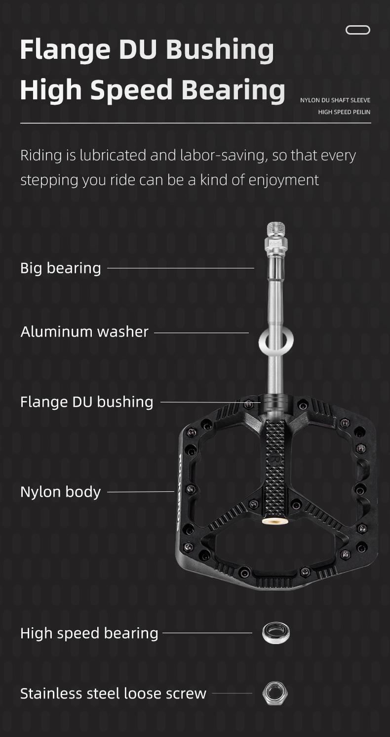 ROCKBROS Mountain Bike Pedals Flat MTB Pedals Nylon Fiber Bicycle Platform Pedals