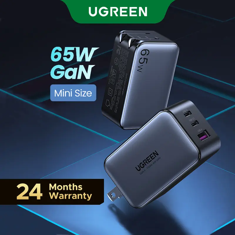 UGREEN Nexode 65W GaN USB C Wall Charger, 3-Port Compact Foldable Fast Charger Power Adapter for iPhone 17/16/15 Series, Galaxy S25/S24, Pixel 10/9, MacBook Pro/Air, Dell XPS, iPad Pro (Black),Summer Sale tiktokshopbacktoschool