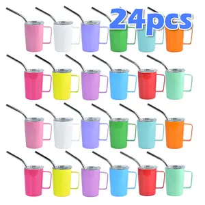 Icesip 24pcs/ctn Colored 3oz Sublimation Blank Mini Mugs with Handle Bulk Pack for DIY Heat Transfer Crafts,with metal straw