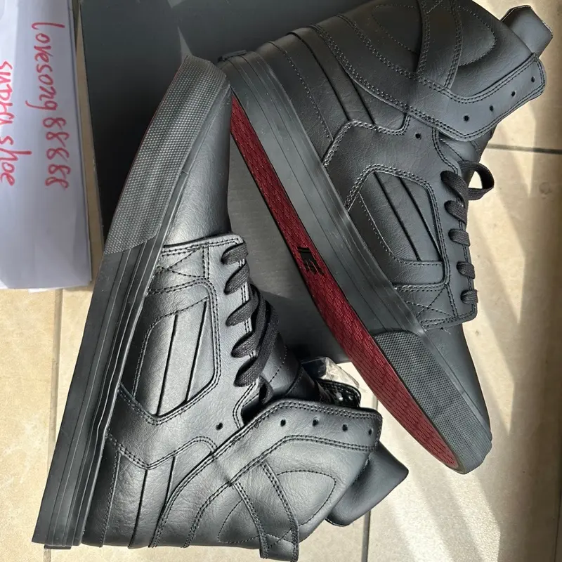 Supra Skytop 2 II Triple Black Textured Leather Mens High Top