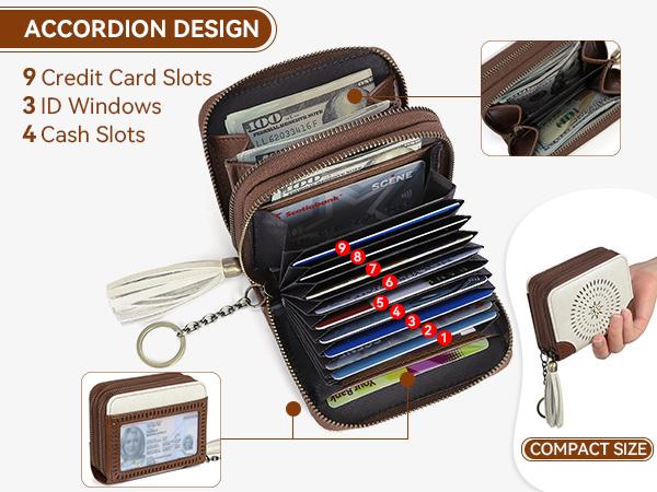 BOSTANTEN Credit Card Holder Wallet RFID Double Zipper Small Wallet for Women Leather Keychain Wallet with Tassel mom  pouch