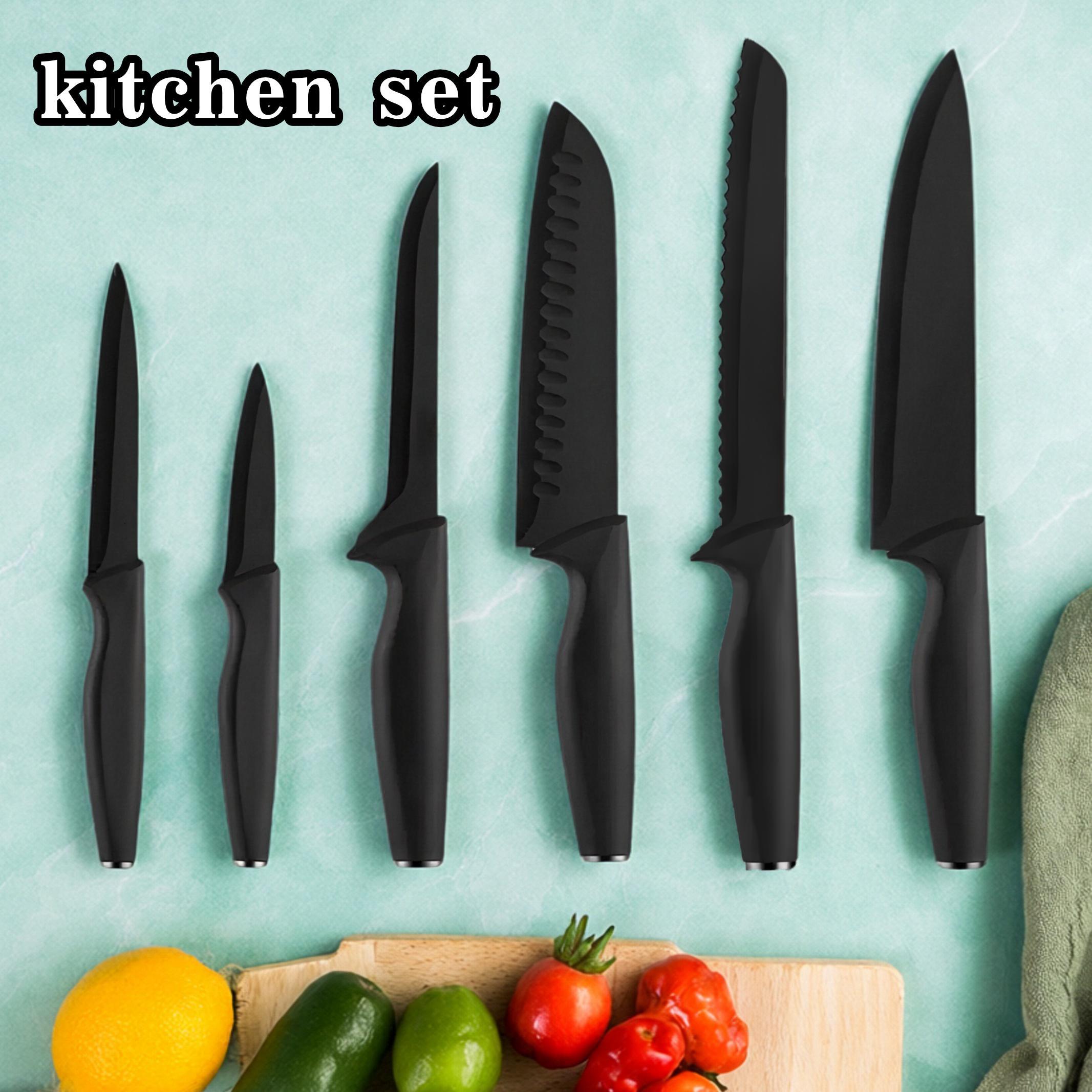 GalentinesDay15Pcs  Knife Set With Solid Wood & Plastic Knife Block, Japanese-Style Knife, Meat/Vegetable Knife, Chicken Bone Knife & German-Style Steak Knife. Multi-Color Stainless Steel, Practical for Home Use & Ideal as a Gift.   Modern Utensils
