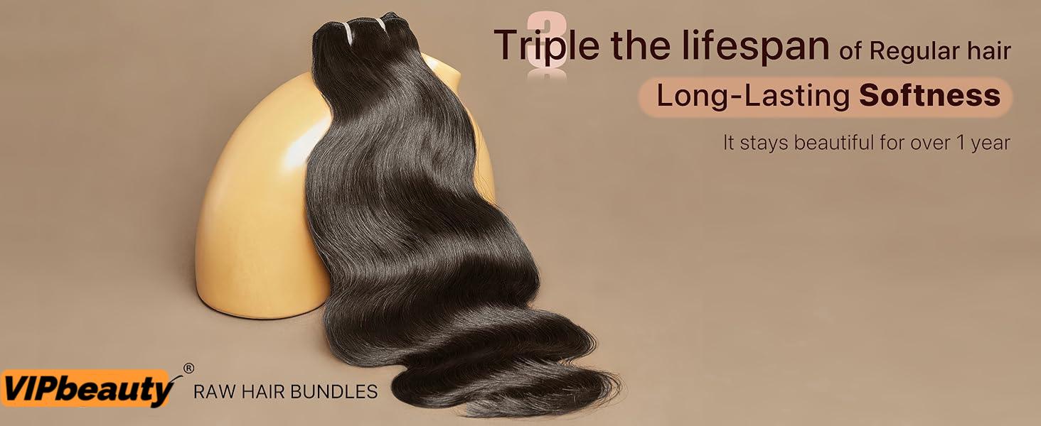 VIPbeauty Body Wave Bundles 10-32 Inch 100% Unprocessed Brazilian Virgin Hair 3 Bundles Human Hair Natural Colour Extensions Quick Weave