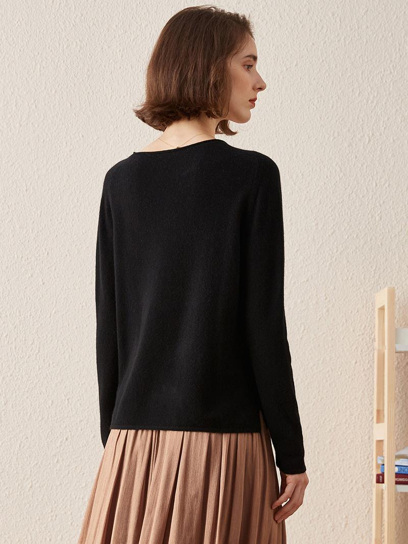 COMOBOCA 100% Cashmere Womenswear Tops, Long Sleeve Regular Fit Knitwear Sweater for Cozy Winter, Lightweight & Figure-Flattering Design, Soft Luxurious Feel