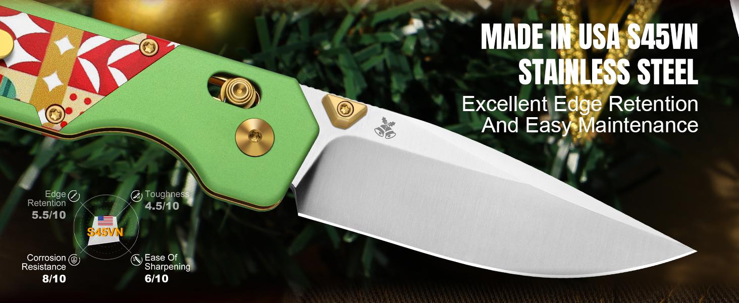 Kizer Christmas Exclusive Edition S45VN Aluminum & G10 Ki3634MC1, V3634MC1 with Nitro-V & G10 & Mkuruti Wood, X'mas Green, Men Gift xmas holiday surprise gift