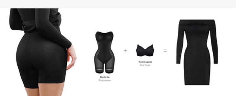 Popilush The Shapewear Dress Off Shoulder Long Sleeve Midi Dresses Womenswear Lady Casual Underwear Longsleeves Casual Wear Basic