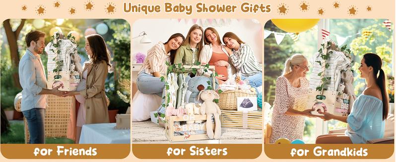 Wooden Baby Shower Crate Closet Wood Basket for Gifts with Handle Boy Girl Clothes Gender Reveal Storage Box for Newborn New Parent
