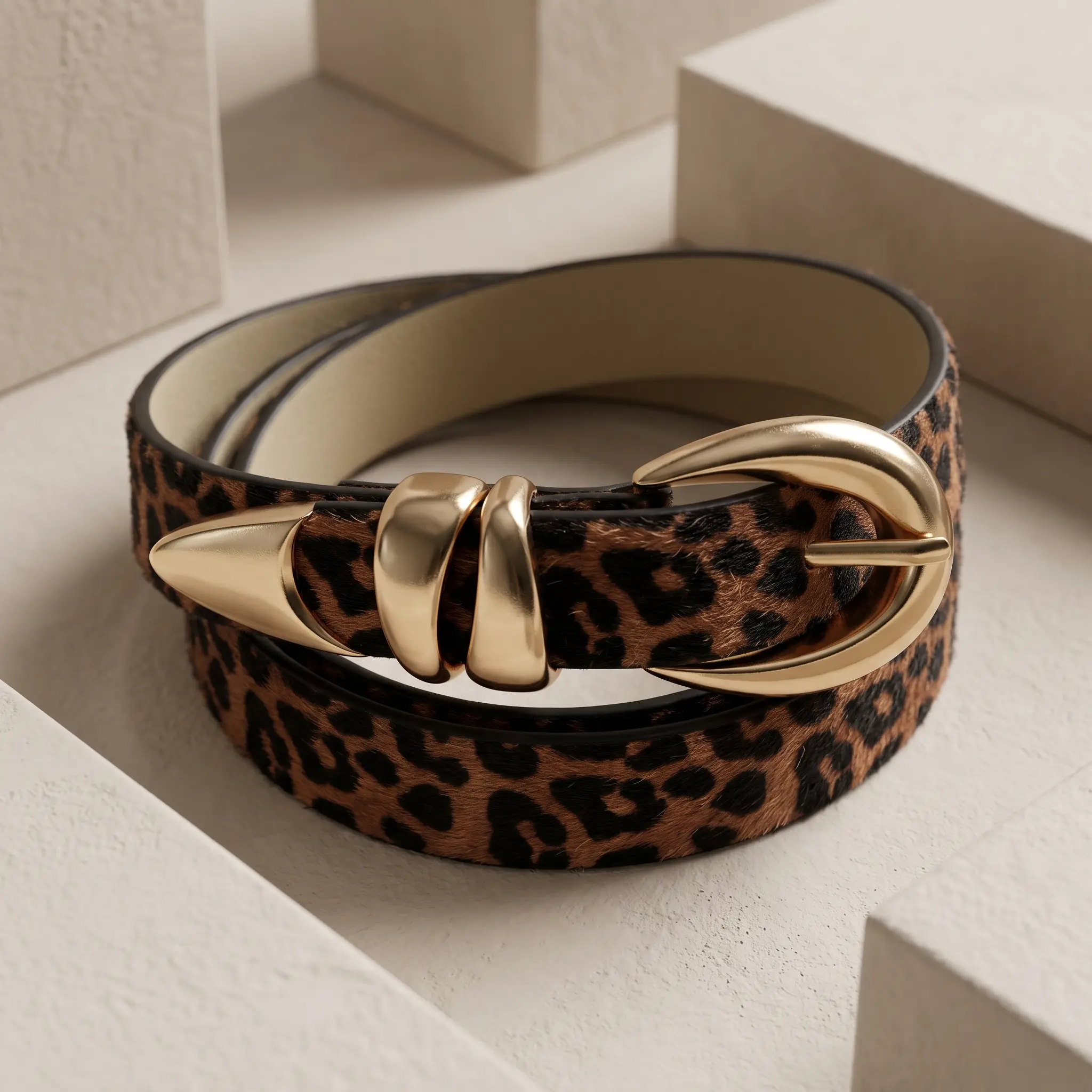 Women's Skinny Black Cheetah Leopard  Print Belt with Gold Oval Buckle - Gold-Tone Hardware Waist Cinch for Casual Dresses, Jeans, Leopard Outfits, Gold-Tone Hardware Women's Belts