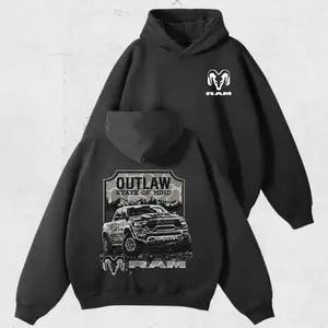 D0dge Ram Outlaw Camo 2 Sided Hoodie, Camo Pullover For Truck Enthusiasts, Classic Car Lover Wear, Unisex Streetwear Top For Men And Women, Full Sizes