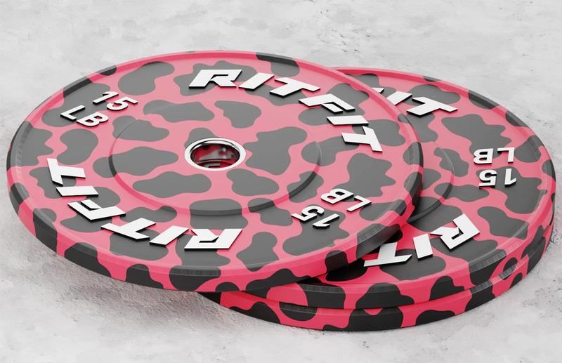 RitFit Pink leopard print bumper plates Olympic 2-Inch Rubber