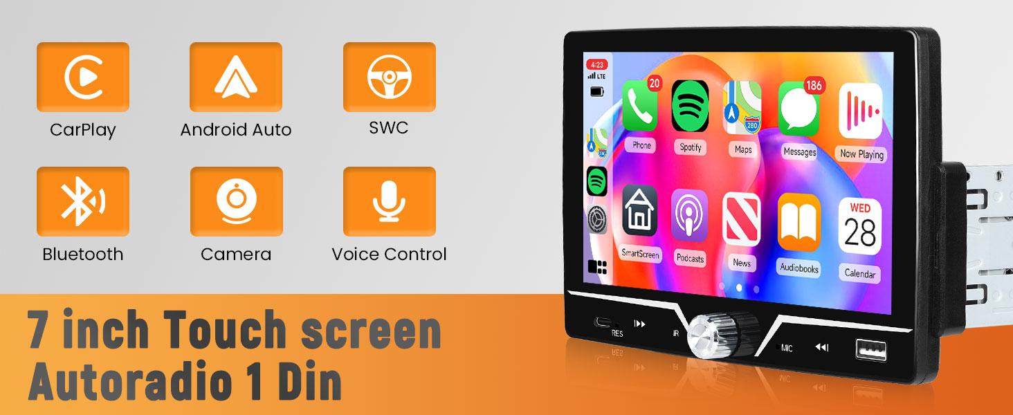 Single Din Car Stereo Carplay Android Auto, Driauto 7 Inch HD Touch Screen Car Radio with Bluetooth Single Din Mirror Link FM Radio with Backup Camera EQ, Car Audio Receiver Support USB/Type-C SWC Single Din Car Stereo Carplay Android Auto, Driauto 7 Inch HD Touch Screen Car Radio with Bluetooth Single Din Mirror Link FM Radio with Backup Camera EQ, Car Audio Receiver Support USB/Type-C SWC