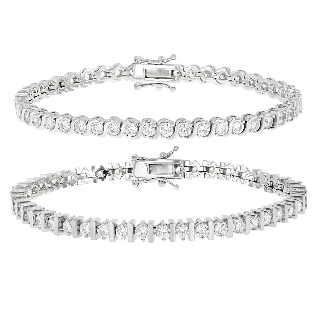 JTV White Cubic Zirconia Rhodium Plated Bracelet Set of 2 14.70ctw