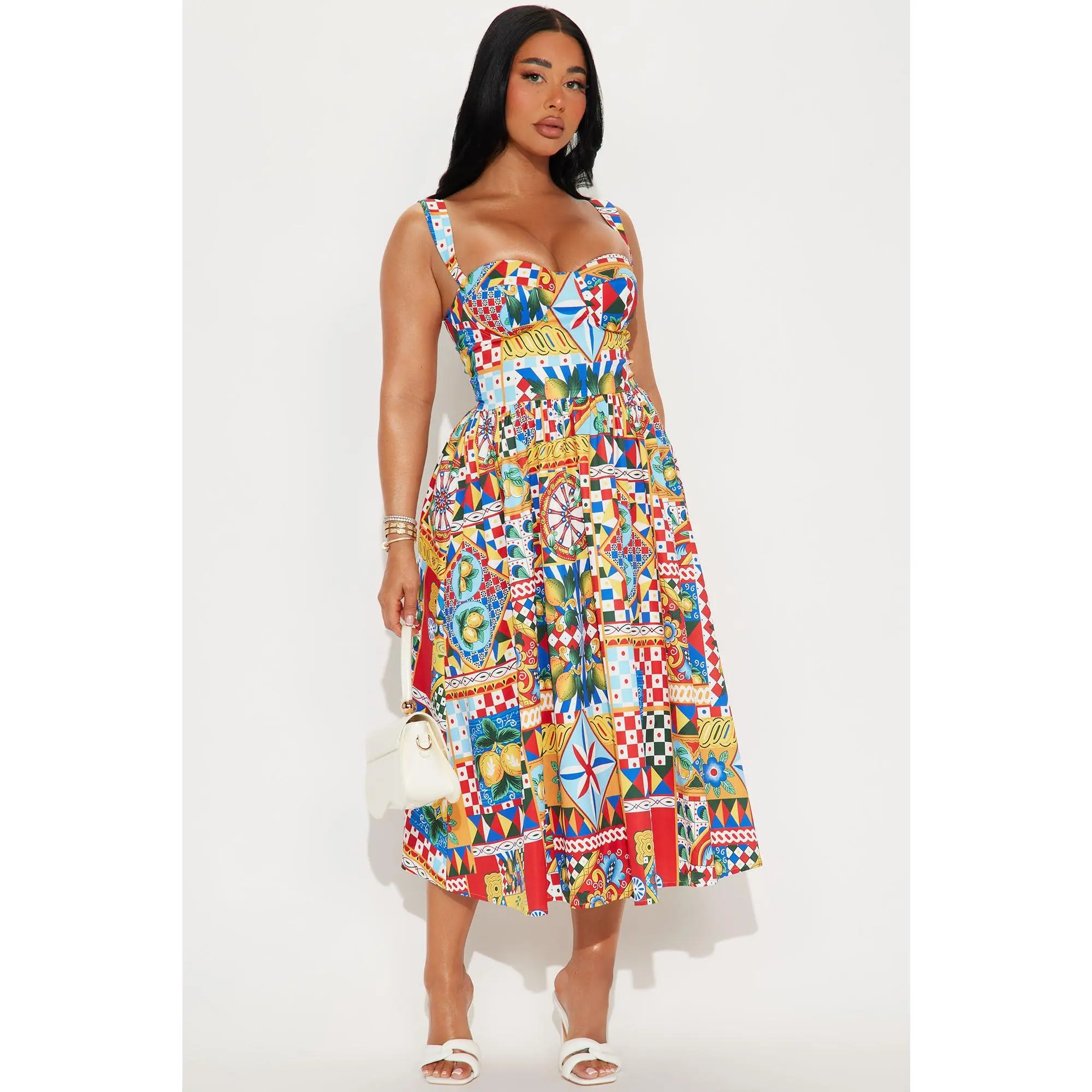 European Dream Poplin Midi Dress - Multi Color