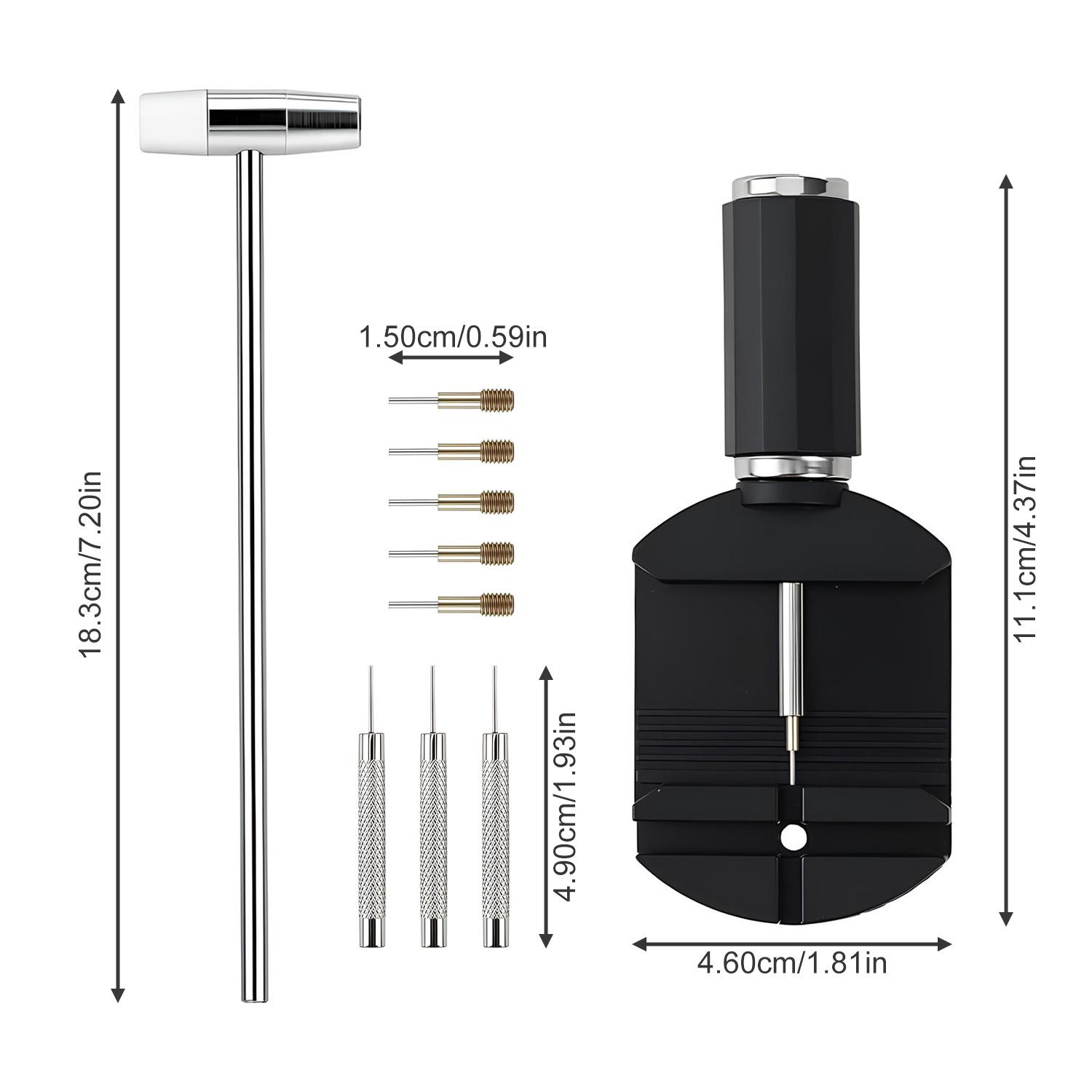Watch Link Removal Kit, Watch Band Adjustment Sizing Tool Set with Watch Hammer, Spring Bar & Extra Pins Replacement for Watch Strap Repair