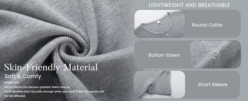 Tanming Women's Short Sleeve Cardigan Sweaters Crew Neck Button Down Soft Ribbed Knitting Tops Lightweight Breathable Spring Summer Fall Layering Cover Up Knitwear Top Flattering Fit for Casual Office Work Travel Springfresh Womenswear