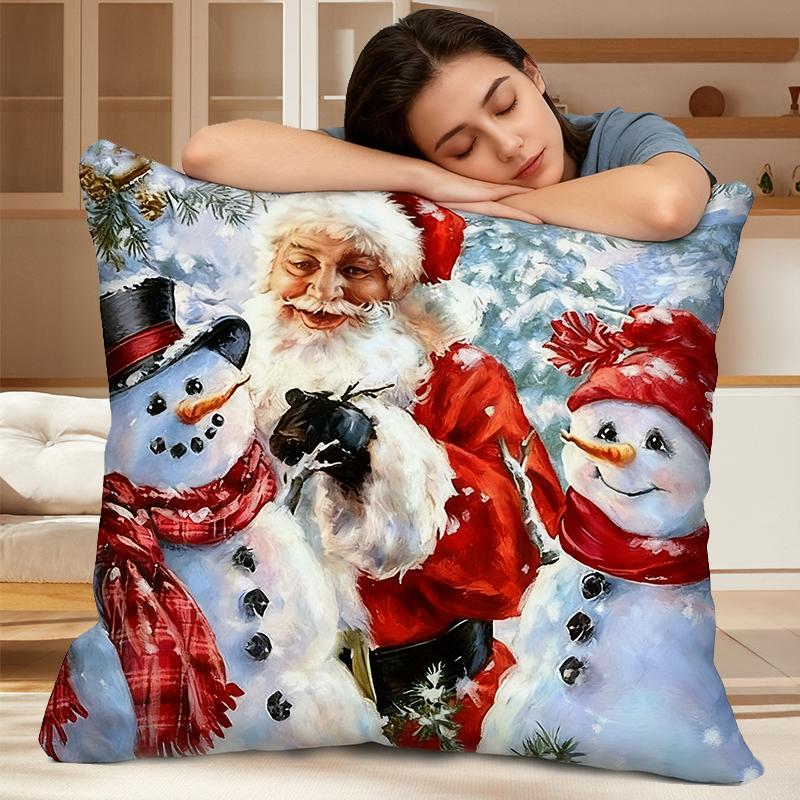 【FaddishDeal】4PCS Snowman and Santa Claus Pattern Cushion Cover, Sofa Decorative Pillowcase. Home and Car Decor Pillowcase. excellent gifts for Christmas and new year，Must-buy on Black Friday