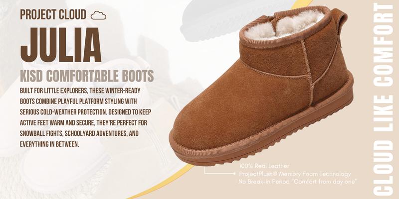 Project Cloud Kids | Ankle Boots for Girls Genuine Leather Memory Foam Lightweight Non-Slip Ankle Boot Outdoor Booty Girl Footwear - Julia