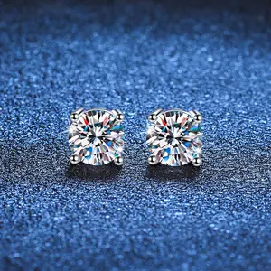 925 Silver 0.5ct/1ct Moissanite Diamond stud Simple Earrings Mini Ear Bone Studs Ear Bars Four-Prong Earrings J101E