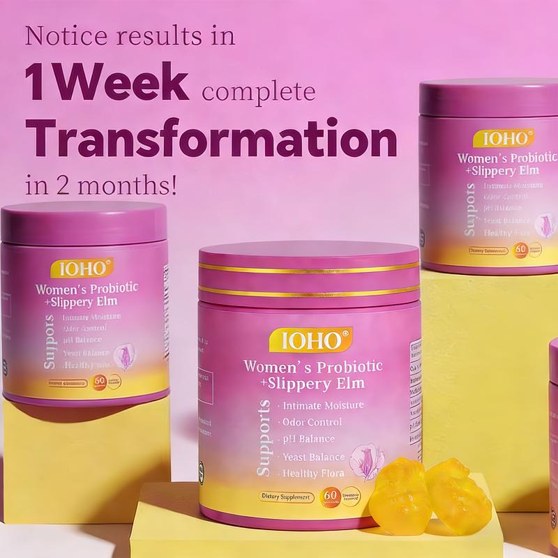 Women's Probiotic Gummies with Slippery Elm & Prebiotics for pH Balance & Intimate Moisture 60 Hawaiian Pineapple Flavored Counts-IOHO