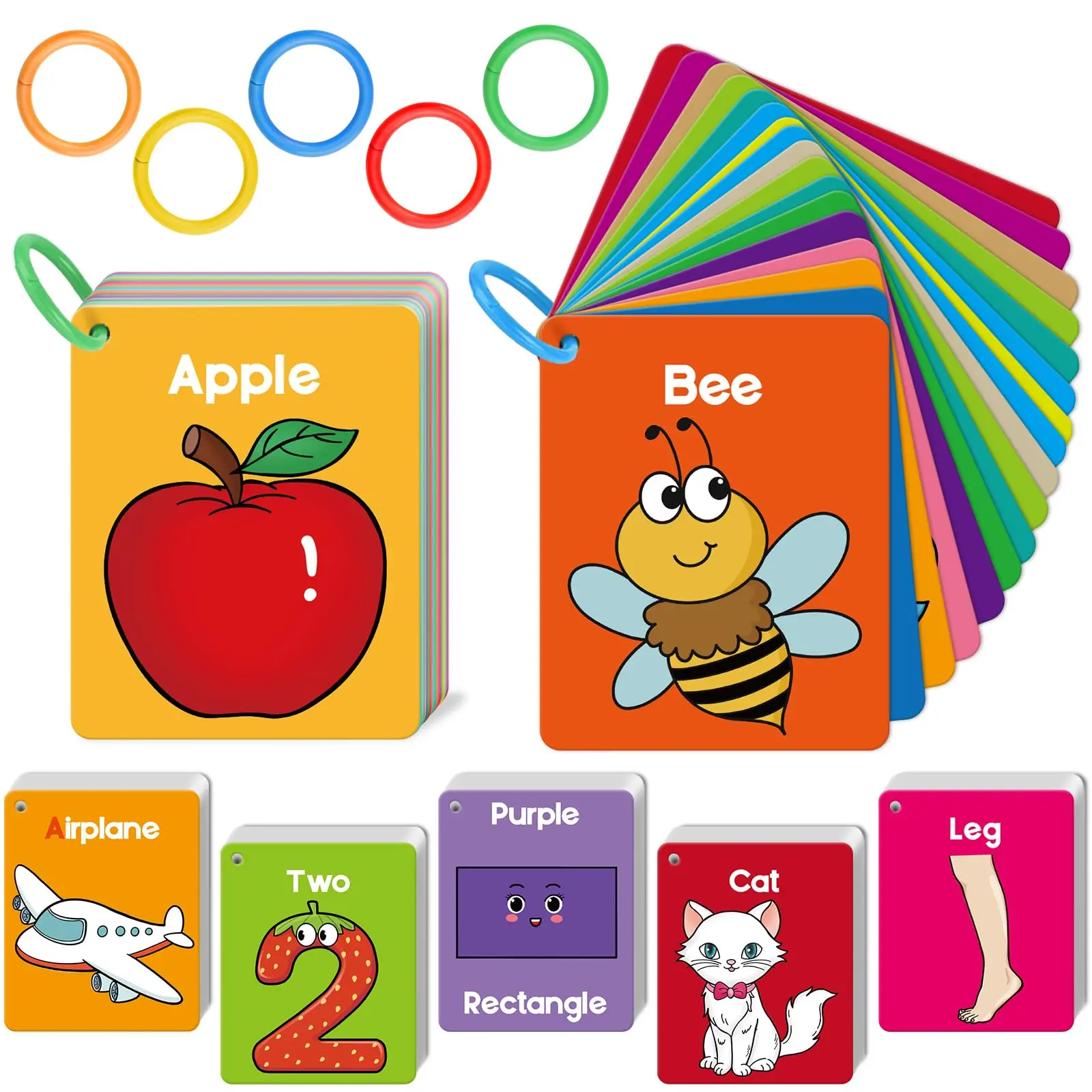 Torlam Educational Flash Cards Toy - Toddler Learning Activities, Counting Game Set with Alphabet, Numbers, Shapes, Colors, Animals, Body Parts, Foods, Toys, Counting Game Set Flash Cards,back to school