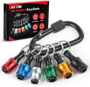 Push to Unlock,Katerk 6Pcs 1/4 Inch Hex Shank Aluminum Alloy Screwdriver Bit Holder Light-Weight Quick-Change Extension Bar Keychain Drill Screw Adapter Portable,Black Carabiner,Tool Gifts for Men