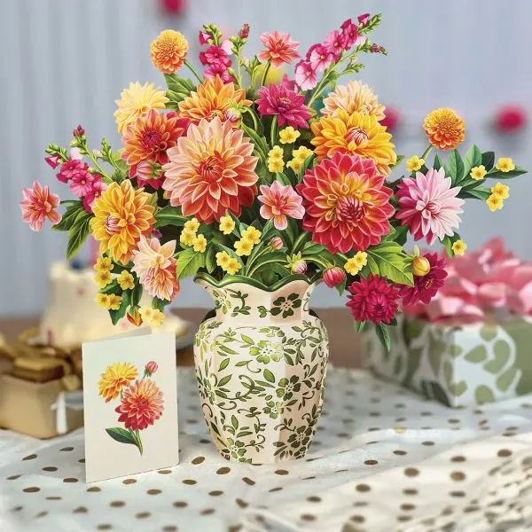 Freshcut Paper Life-Sized 3D Floral Greeting Card Holder - Recyclable Rectangle Dahlia Sunrise, 1 Size Maintenance-Free Home Decor, Festive Supply for Birthday, Fits Any Room, Ideal for Flower Bouquet Cards & Just Because Gifting