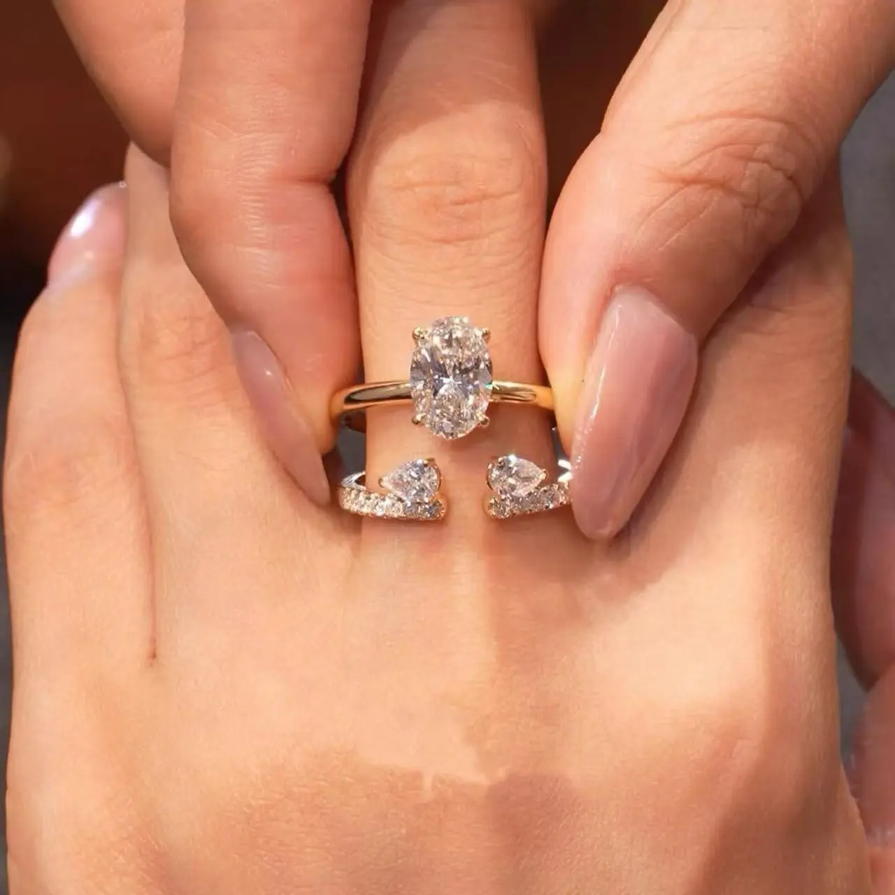 Statement Multi Ring with Sparkling Cubic Zirconia, Geometric U-Shaped Design for Women, Adjustable Open Band for Dates
