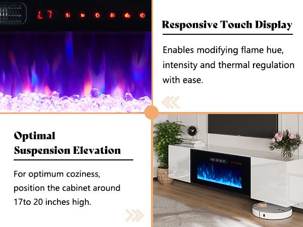 [Ships in 2 Boxes] AMERLIFE Floating TV Stand with Electric Fireplace, High Gloss Finish Wall Mounted Fireplace Entertainment Center with Storage/Best Gift Ideas/Christmas Gifts