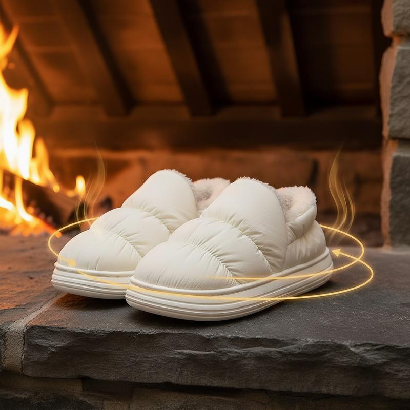 Puffy Cloud House Slippers Cozy Fuzzy Lined Thick Sole Winter Shoes Trendy Bread Style Warm Keeping Heat Retention winter warm fleece