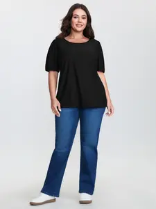 【Summer Turn-Up】BlOOMCHIC Plus Size Textured Puffy Sleeve Round Neck T-Shirt Casual Fashionable Top Casual Chic Minimalist [M-6X] 2026 Summer Pick for Mother's Day