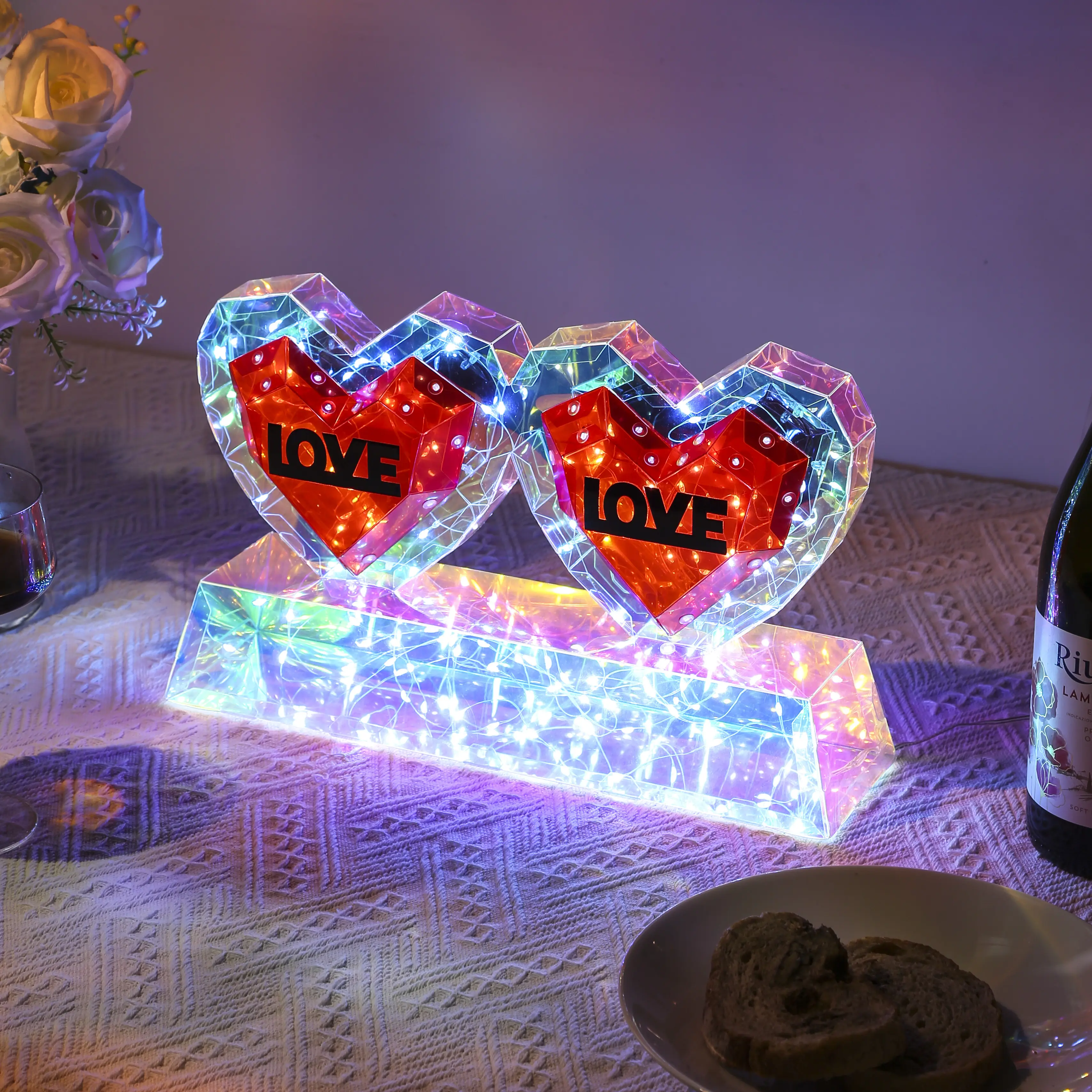 Valentine's Day Red Heart Plastic LED Party Lights - USB-Powered Ornaments, Indoor Home Decor Accessories, Artistic Novelty Lighting, Elegant Gift Box Packaging for Proposal Thanksgiving Events, Ideal Gift for Her, Led Lights