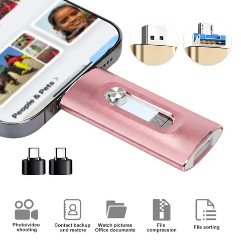 3 in 1 Compact Flash Drive - High-Speed USB 3.0 OTG Memory Stick with Type-C Adapter, Photo Stick for Phone, Android, PC (External Storage for Data Storage Devices), Usb Memory Stick, Usb Flash Drives
