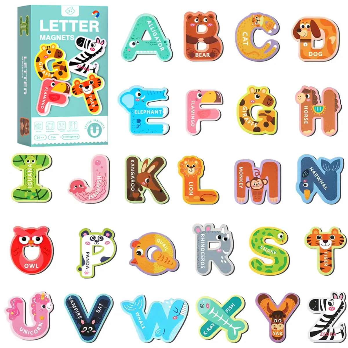 26 Colorful Magnetic Animal-Themed Fridge Alphabet Letters for Home & Classroom, Fridge Magnetic Letters Set for Family