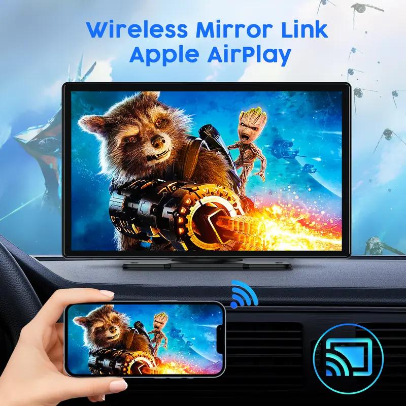 WHATOOK 9 inch Portable Wireless Carplay with 1080p Backup Camera GPS Navigation Mirror Link Voice Control Bluetooth Car Stereo Upgrade