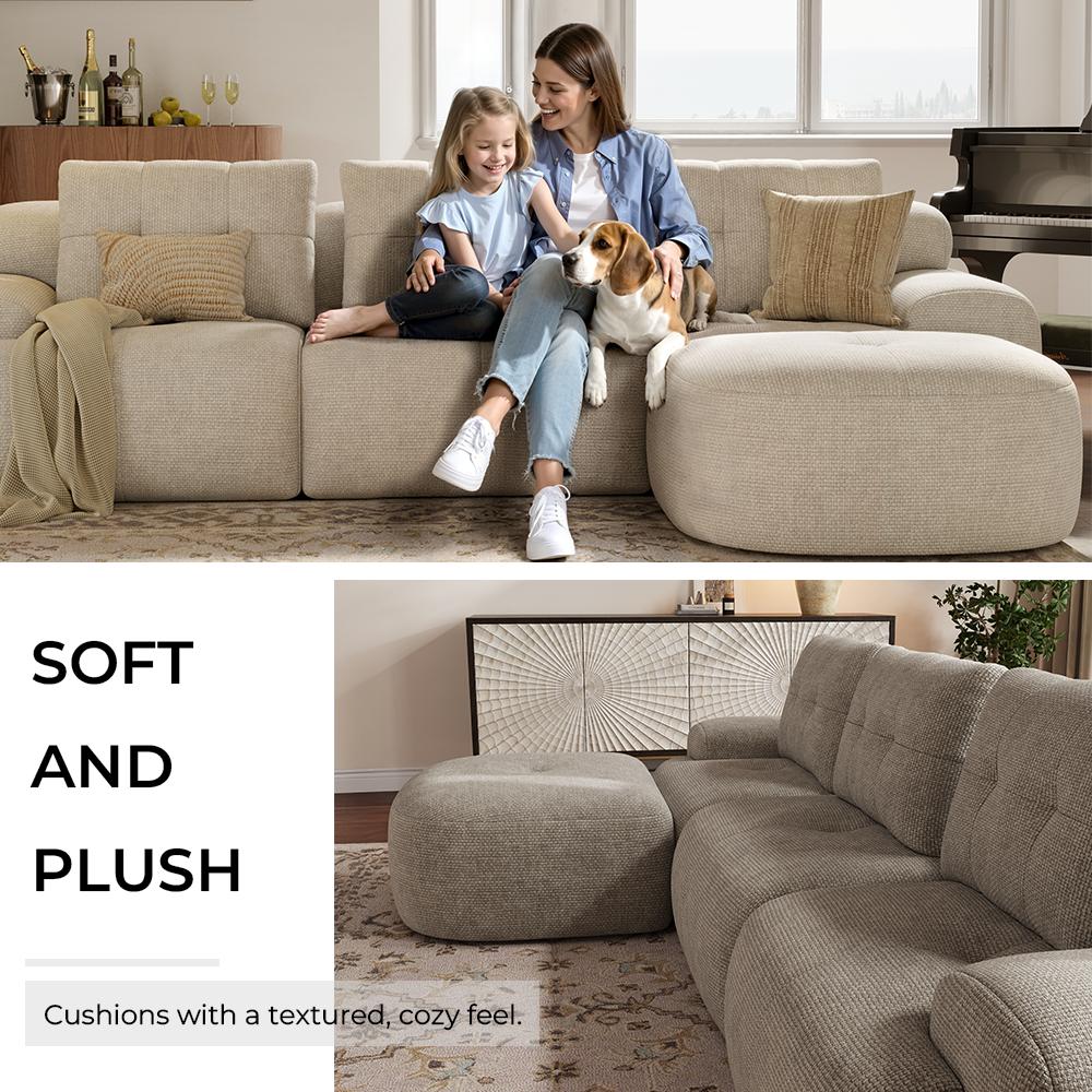 [Summervibes - 3 PKGS] 145'' U-Shaped Modular Sectional Boneless Sofa Couch Full-Foam Structure Compression Packaging Woven Texture Upholstery Oversized Modern Living Room Couch for 4+ Years of Comfort, Gifts for the Whole Family: Husband&Wife, Mom & Dad