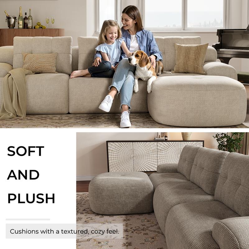[New Year Deals] 145'' U-Shaped Modular Sectional Boneless Sofa Couch Full-Foam Structure Compression Packaging Woven Texture Upholstery Oversized Modern Living Room Couch for 4+ Years of Comfort,Xstmas Gifts for the Whole Family: Husband&Wife, Mom & Dad