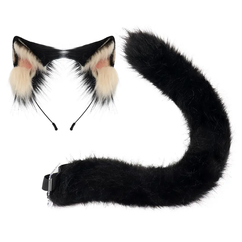 Fluffy Plush Adjustable Cat Girl Ear & Tail Accessory Set - Comfortable, Lightweight Costume for Halloween, Anime Cosplay, Party