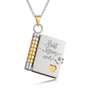 Mother's Day Gift Book Locket Necklace Openable Hidden Message Pendant Jewelry for Mom