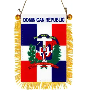 2 Pack-Dominican Republic Fringy Window Hanging Flag - Small Mini Dominican Republic Flag Banner for Car Rearview Mirror Décor - Fringed -Dominican Republic Hanging Flag with Suction Cup & Fringy-4x6 ''