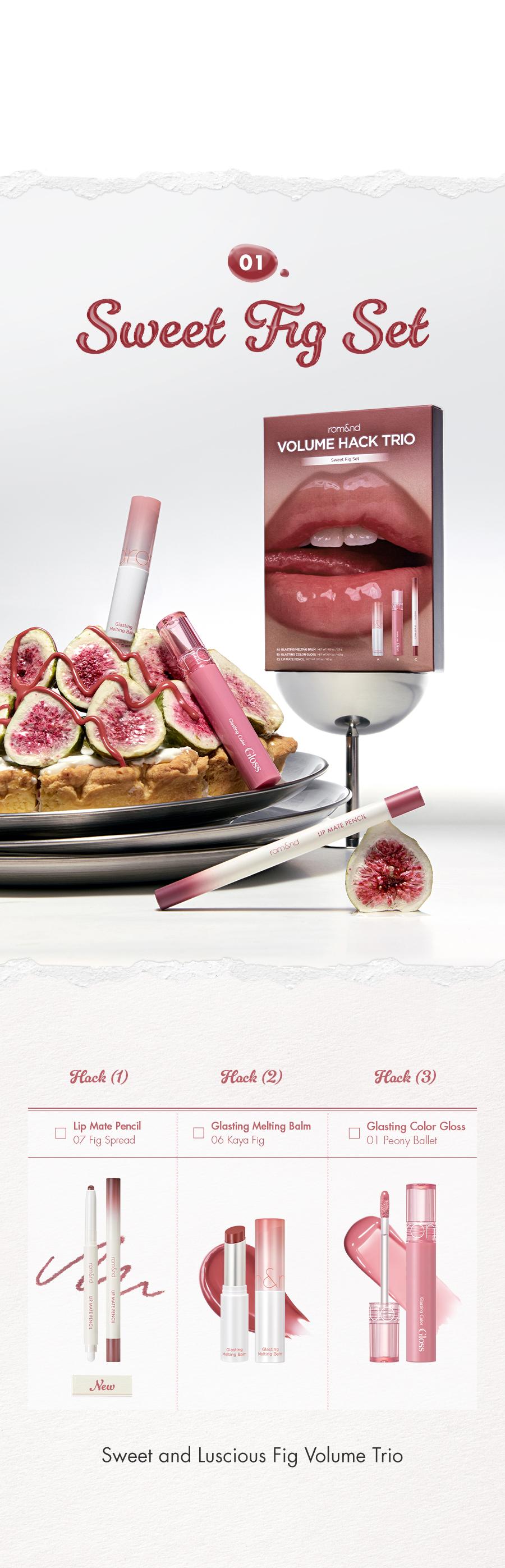 [rom&nd Official Shop] rom&nd LIP VOLUME HACK TRIO (3 Shades, Lip Mate Pencil 0.5g & Melting Balm 3.5g & Color Gloss 4g)