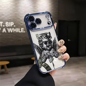 Cool Angel With Cash IPhone Case Stylish Protective For Trendsetters For iPhone 17 16 15 14 13 12 11 PRO PLUS MAX Four Corners Material Anti-drop Transparent Soft Silicone Gift Shockproof Protection Anti-drop Mobile Phone Shell Protective Case L469