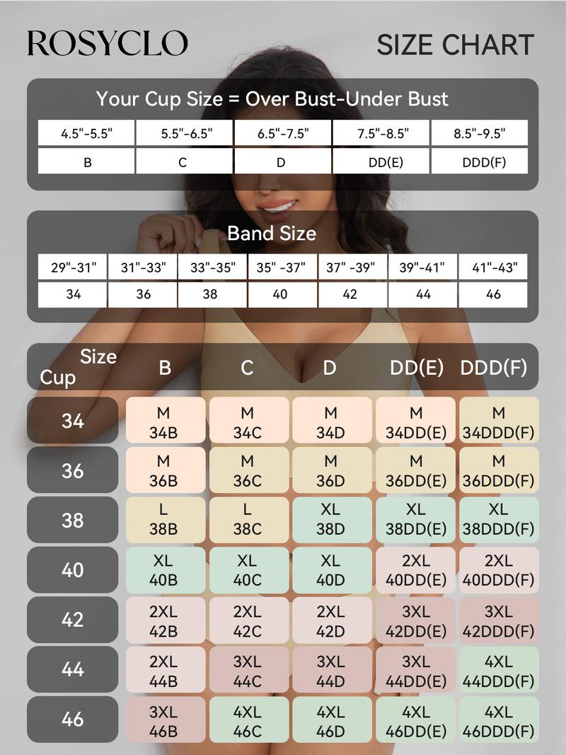 rosyclo Women's Wireless Push Up Bra Plus Size No Underwire Deep V Bras for Women Full Coverage Back Smoothing Sports Bra with 4-Layer Jelly Strips Support and Lift All Seasons Seamless Activewear Yoga Workout Activewear