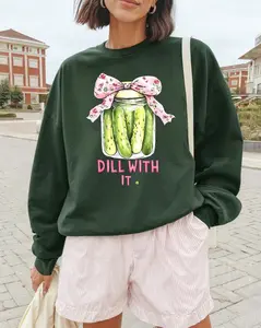 Popular Dill With It Pickle Sweatshirt, Cute Pickle Lovers Tee, Coquette Pickle Jars Sweatshirt, Cute Women Gift, Funny Women Gift