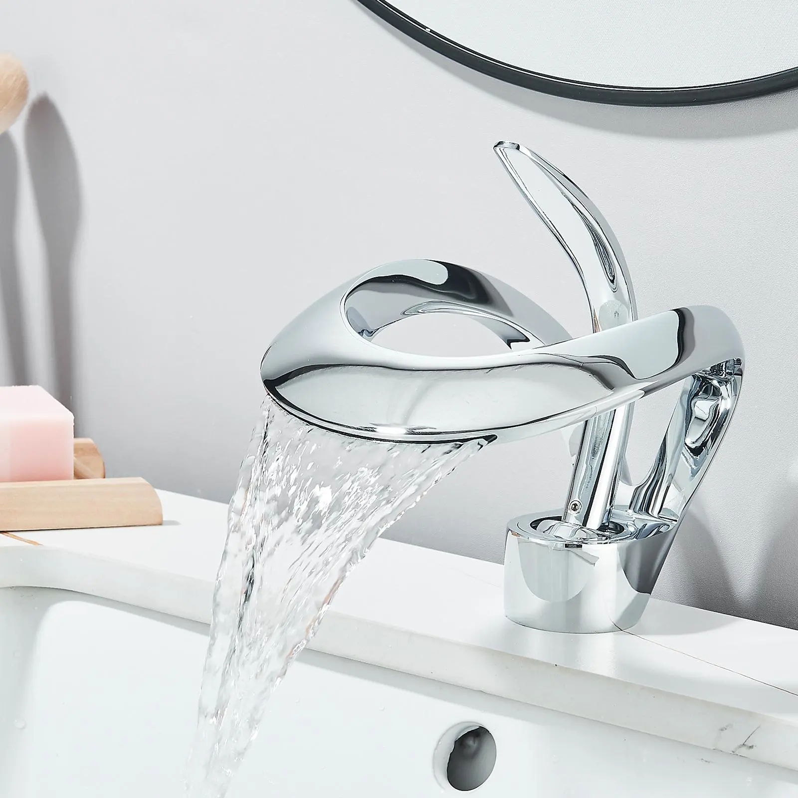 Modern Bathroom Faucet Chrome Waterfall Bathroom Sink Faucet Single Hole Single Handle Bathroom Vanity Mixer Taps