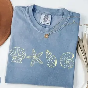 Comfort Colors SeaShell T-Shirt, Preppy Beach Shirt, Gift for Teen Girls, Coastal Aesthetic T-shirt, Oversized Ocean Lover SeaShell T-Shirt