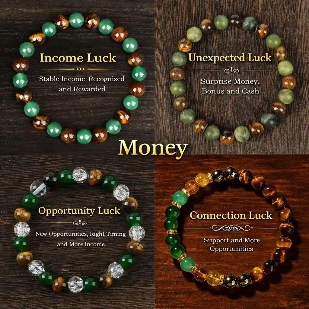 Money Attraction Bracelet aesthetic with Green Aventurine & Tiger Eye - blue friendship bracelet beaded jewelry protection bracelet encouragement gift fashion artificial bracelet of the day Colorblock Beaded Crystal Bracelet handmade Christmas Gift