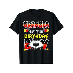 Men's "Birthday Boy's Grandpa" Matching Casual Crew Neck T-Shirt - Black, Colorful Heart & Confetti Design, Ideal for Family Celebrations Streetwear Graphic Oversized Comfy Cotton Basic