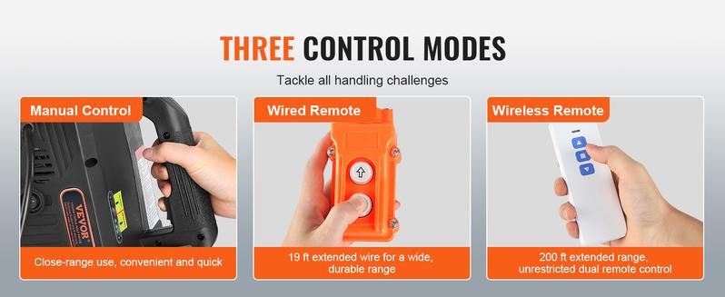 VEVOR Electric Hoist Winch, 1500W Portable Power Winch Crane, Various specifications, Wired and Wireless Remote Control, Overload Protection