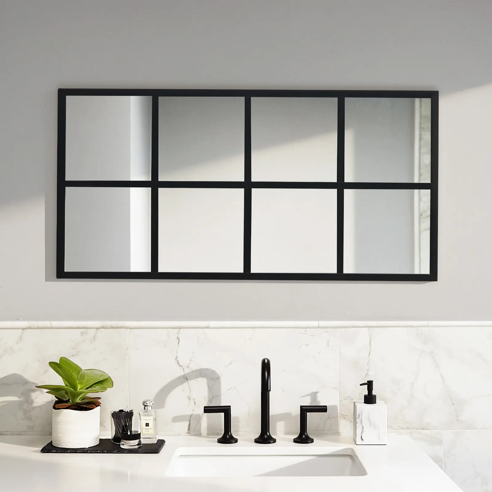 Modern Wall Mirror with Metal Frame, HD Shatterproof Vanity Mirror for Bathroom Bedroom Entryway & Living Room, Contemporary Decorative Hanging Mirror for Home Gym & Dining Room