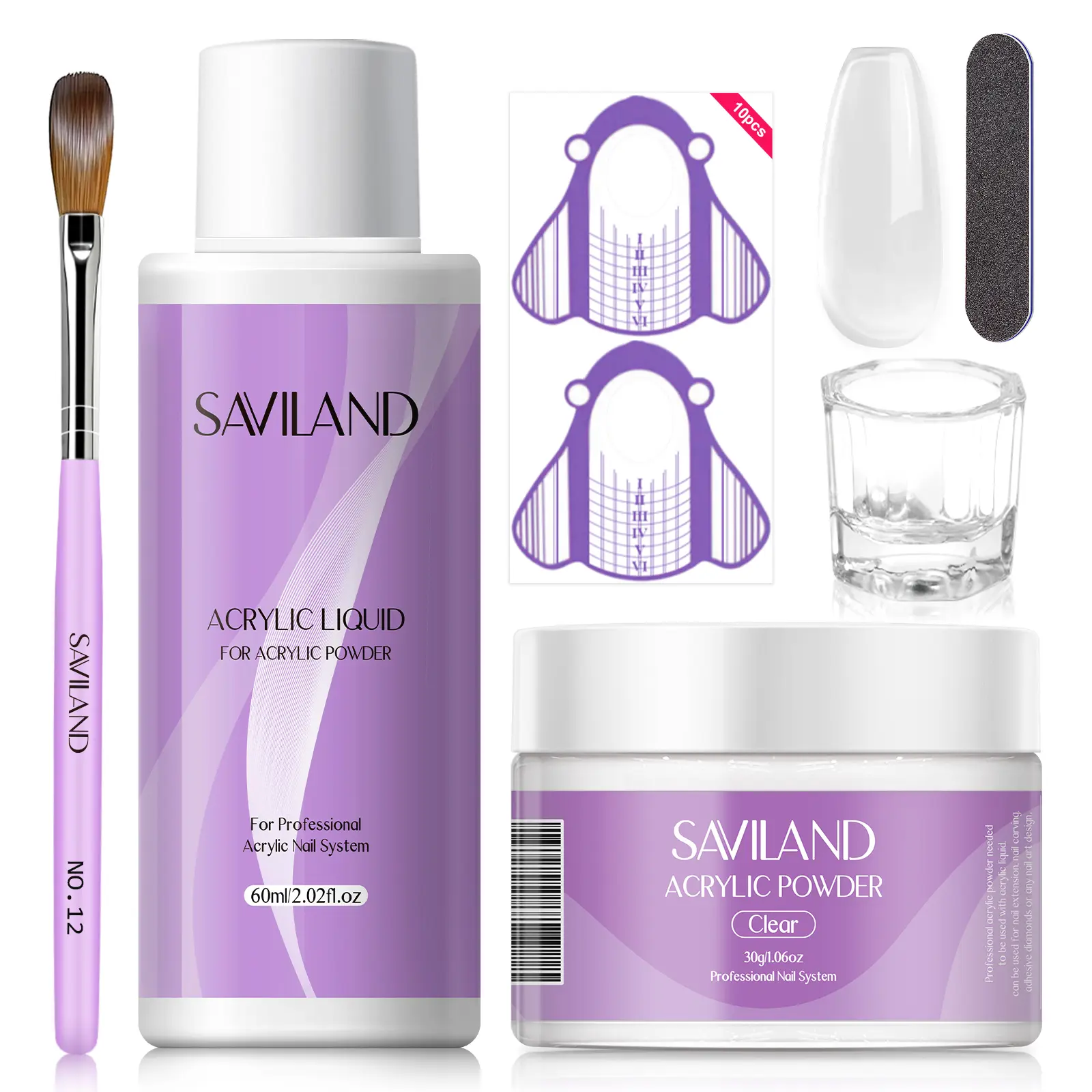 SAVILAND Acrylic Nail Kit Starter Set: Clear Acrylic Powder & Liquid System with Brush, Nail Forms and Tools for Nail Extensions, Beginner Nail Kit for DIY Home Salon tiktokshopspringglowup Nail Tech Supplies